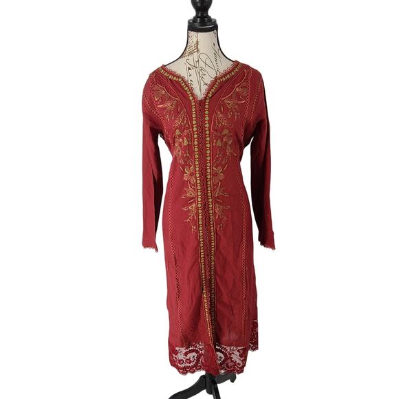 Jazayn Embroidered Ladies Lawn Shirt in Vibrant Crimson/Maroon Sz Medium  Ethnic - Picture 1 of 6